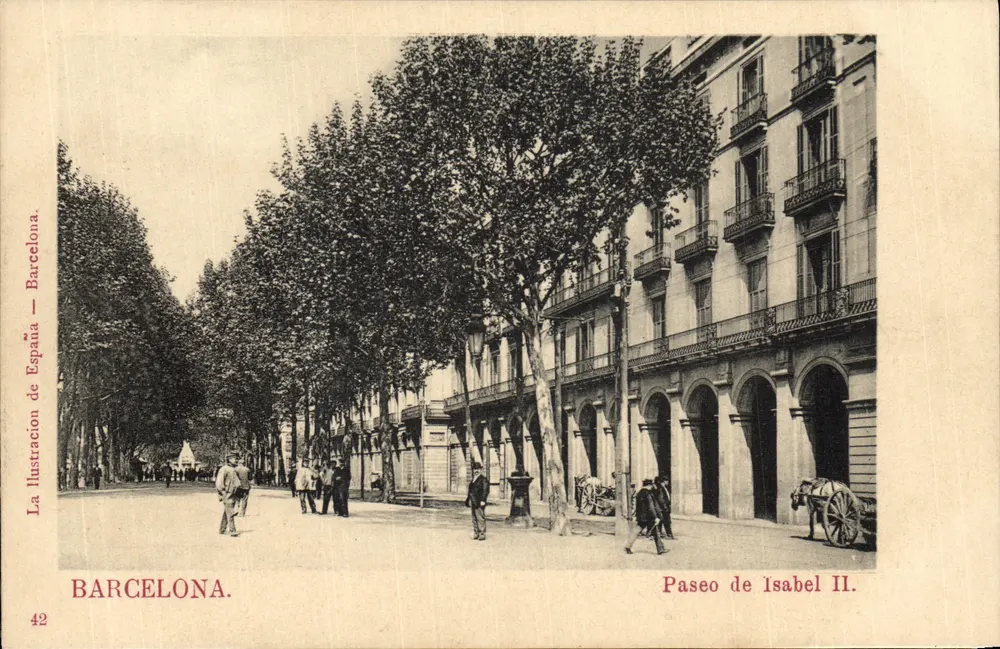 Barcelona — Paseo de Isabel II — La Ilustración de Barcelona, n° 42 - Frente