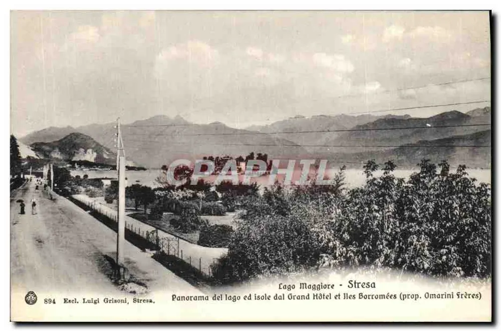 Lago Maggiore - Stresa — panorama do lago e das ilhas a partir do Grand Hôtel — editor Oamarini Frères, n° 894 - Frente