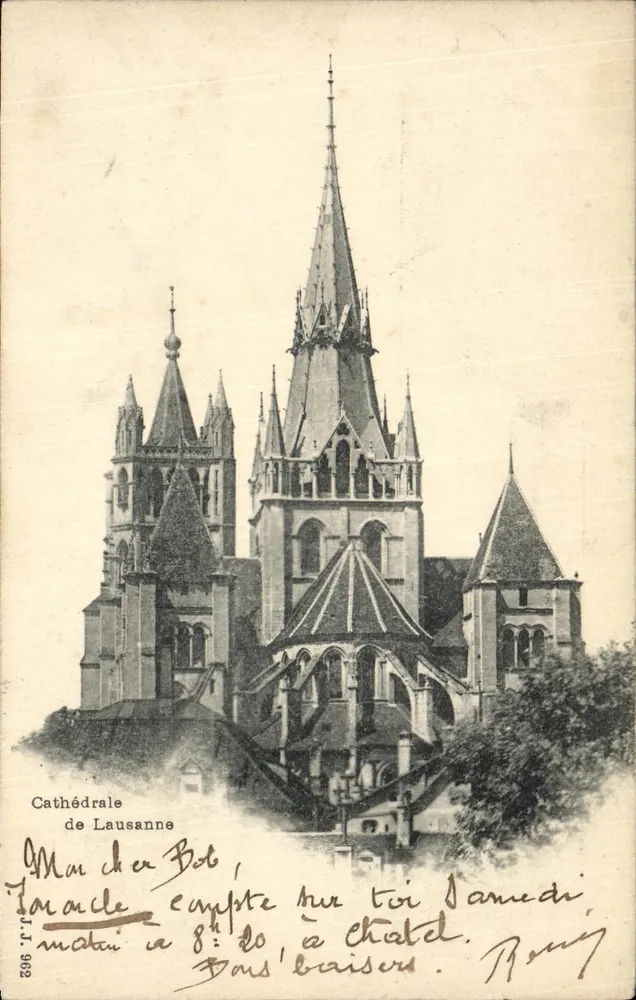 Katedra w Lausannie — widok fasady i dzwonnika — J.J. 962 - Awers