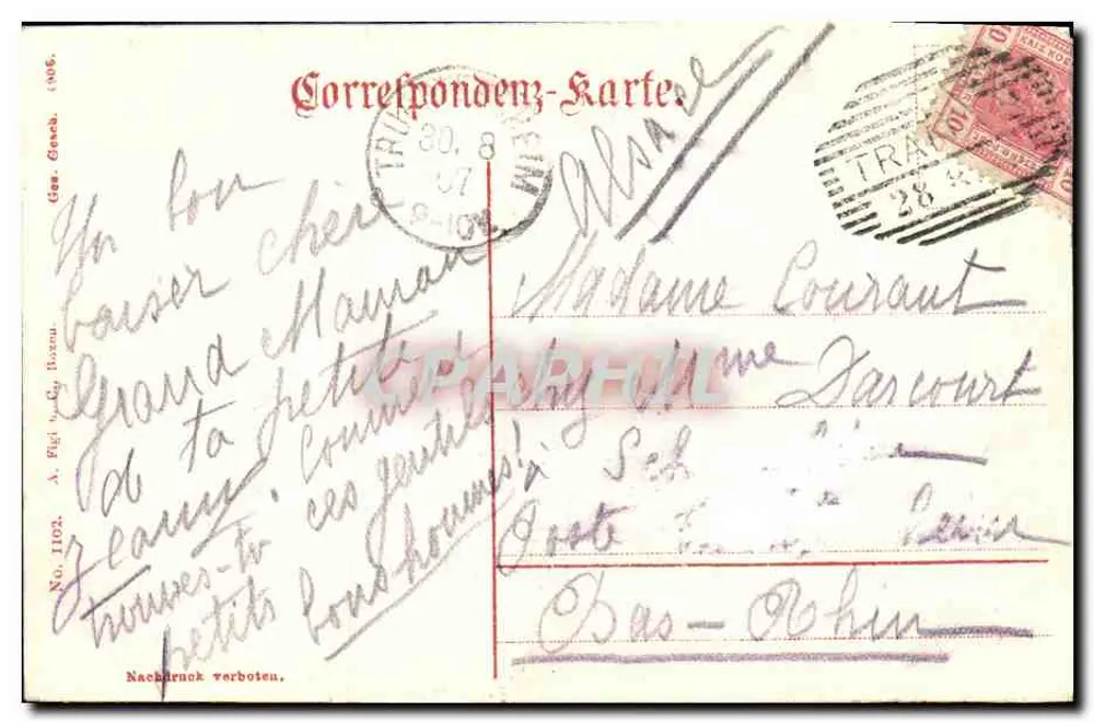 Grindelwald — Ansicht des Mount Cervin und des Dorfes — Verlag A. Fügl, Nr. 1102 - Rückseite