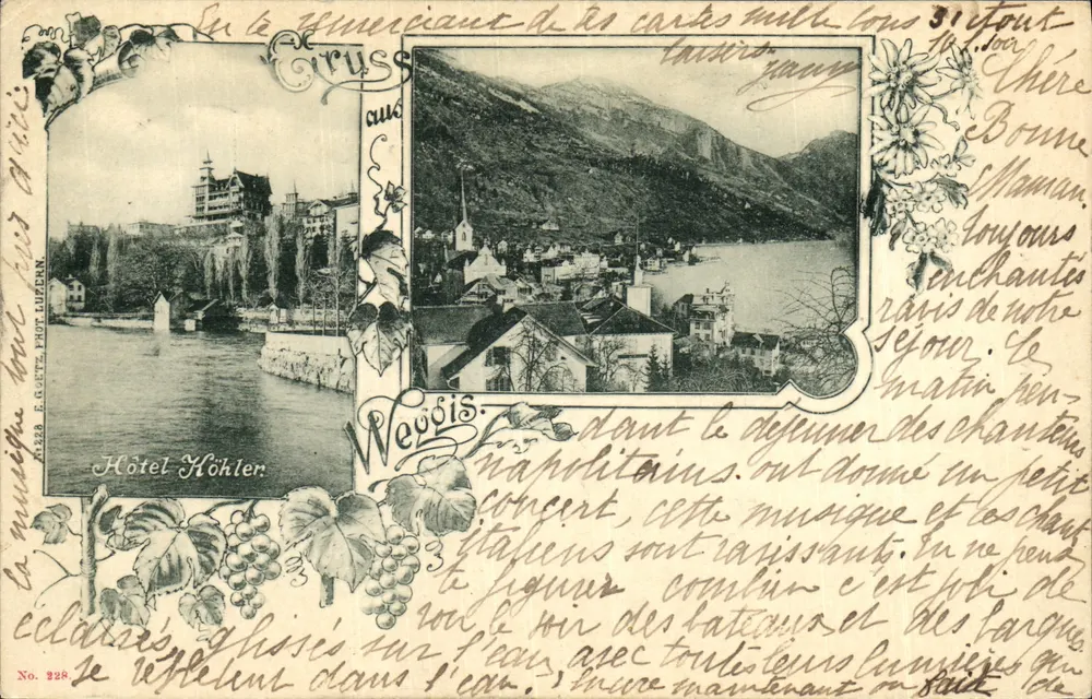Crissé aux Weissis — Hotel Höhler e vista do lago — E. G. CETTE, Fot. Luzern, N° 228 - Frente