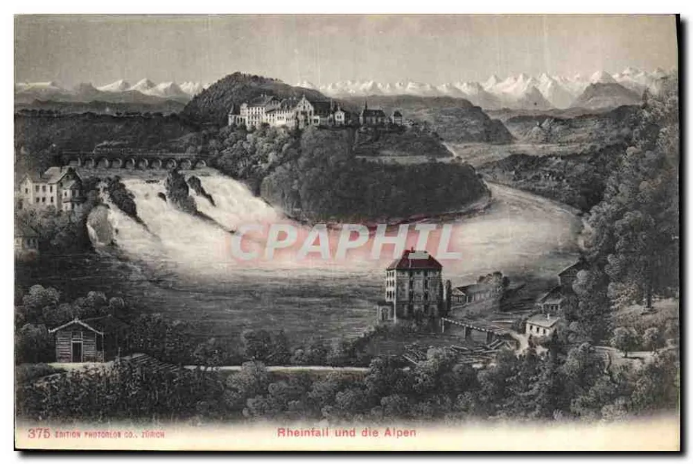 Rheinfall en de Alpen — Uitgave Phototorion Co., Zürich, n° 375 - Voorkant