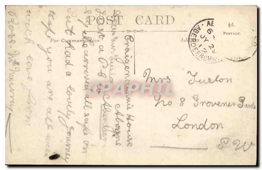 Union Street from East End, Aberdeen — Valentine's Series — éditeur inconnu, n° 11767 - Verso