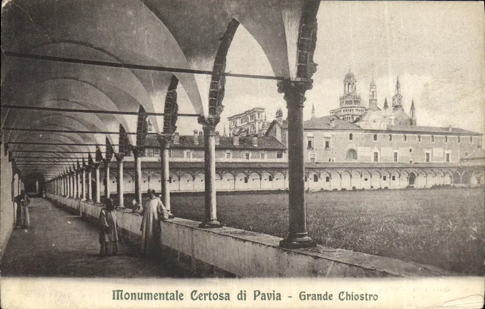 Certosa di Pavia — Großer Cloister — Verlag 6. Mediano & Co. - Milano 9687 - Vorderseite