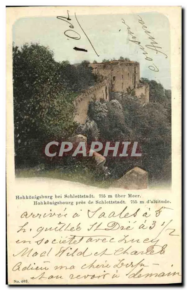 Hohkönigsburg nahe Schlettstadt — 755 m Höhe — unbekannter Verleger, Nr. 498 - Vorderseite