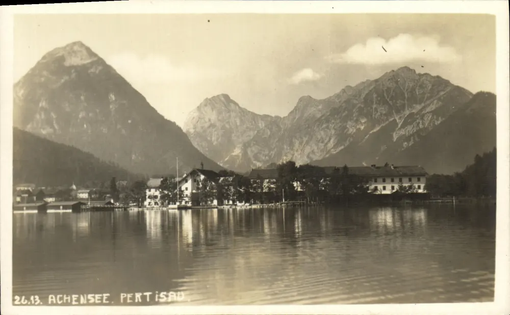 Lago Achensee, Pertisau — vista do lago e das montanhas — editor desconhecido, n° 26.13 - Frente