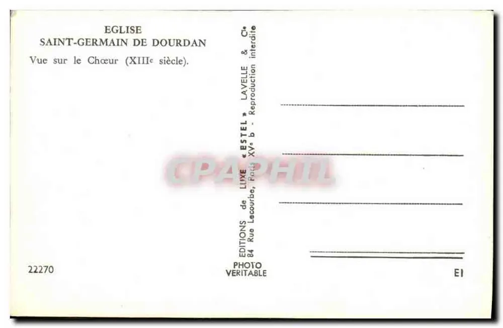 Igreja de São Germain de Dourdan — Vista do Cúrio (século XIII) — Editor Estel, n° 22270 - Verso