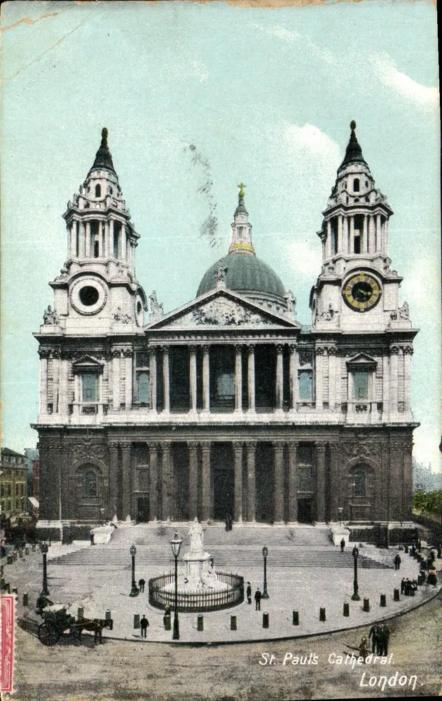 St. Paul's Cathedral — vue frontale avec dôme et tours — éditeur anonyme, n° de série non visible - Frente