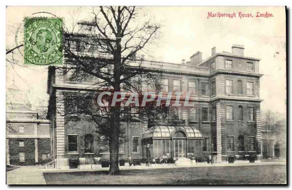 Mariborough House, Londres — vista do edifício com árvore — editor S. S. U., Ludgegate Hill, Londres - Frente