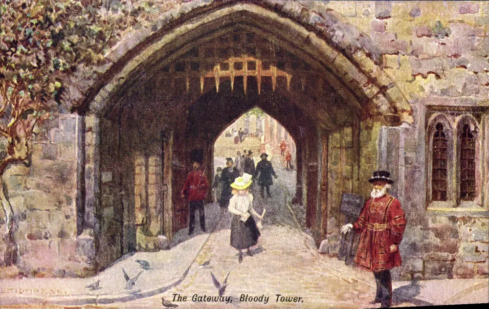 The Gateway, Bloody Tower — ilustração de E. Tidmarsh — Cassell's Art Postcards - Frente
