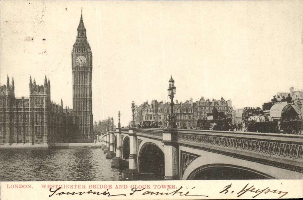 Londres. Westminster Bridge e Torre da Hora — E.F.A. London Series n°532, editor R. Yepsin - Frente