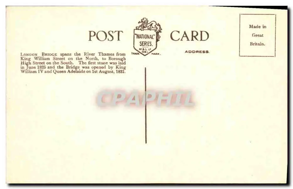 London Bridge, Londen — historische weergave — Nationale Serie, M.&L.U. O.&L. - Achterkant