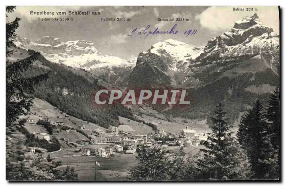 एंगेलबर्ग स्लोएसली से — पर्वतों के पैनोरमा दृश्य — वर्लाग फ्राउ ग्रूटर बी. बाहनहॉफ एंगेलबर्ग, नंबर 514 - आगे