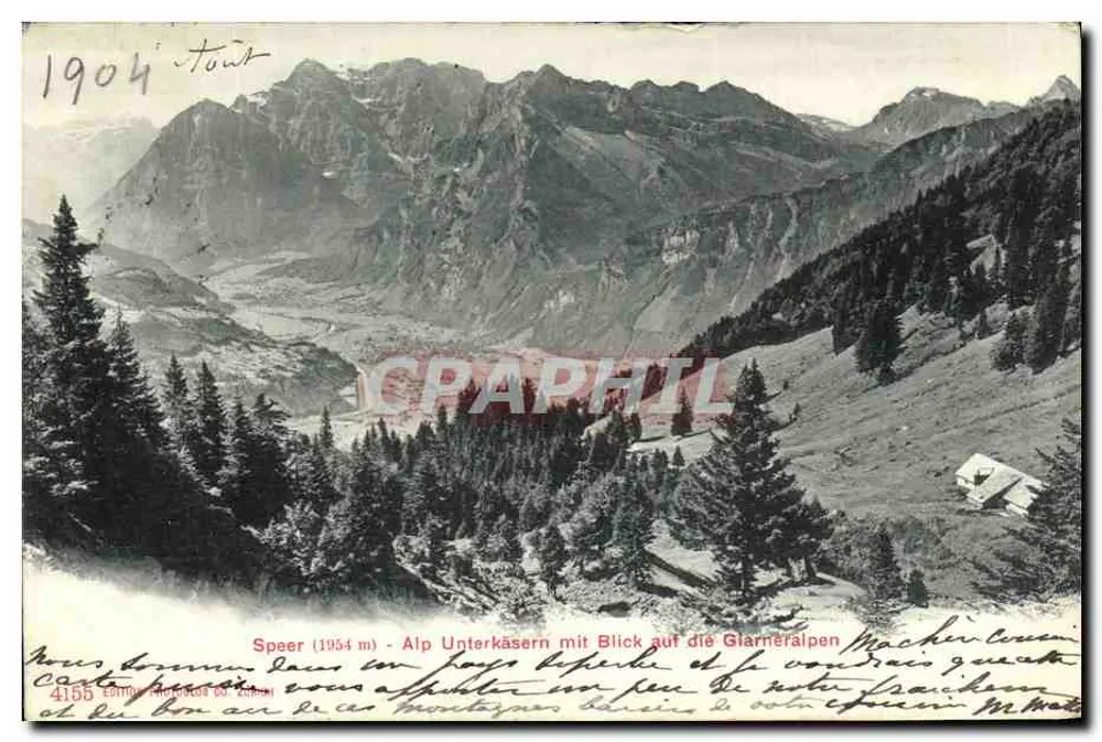 Alp Unterkäsern mit Blick auf die Glarner Alpen — Speer (1954 m) — Editions Mucolos von Zürich, Nr. 4155 - Vorderseite