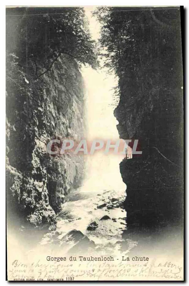 Gorges do Taubenloch - A queda — Edição Burgy, litografia Saint-Imier 1137 - Frente