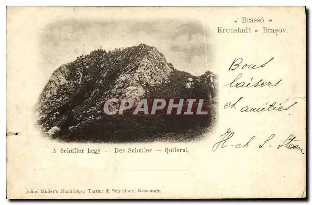 Schuller hegy — Mont Schuller — Sullerul — éditeur Julius Müller's Nachfolger Tartler & Schreiber, Kronstadt - Awers