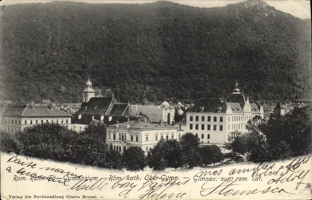 Ginásio romano-católico em Sibiu — Verlag der Buchhandlung Ciurcu Brasso — número de série não visível - Frente