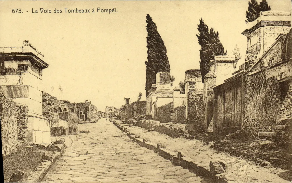 A Via dos Túmulos em Pompéia — vista das ruínas e dos túmulos — série 673 - Frente
