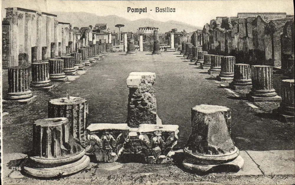 Pompei - Basílica — vista das ruínas com colunas — editor Domenico Trampetti, n°1294 - Frente