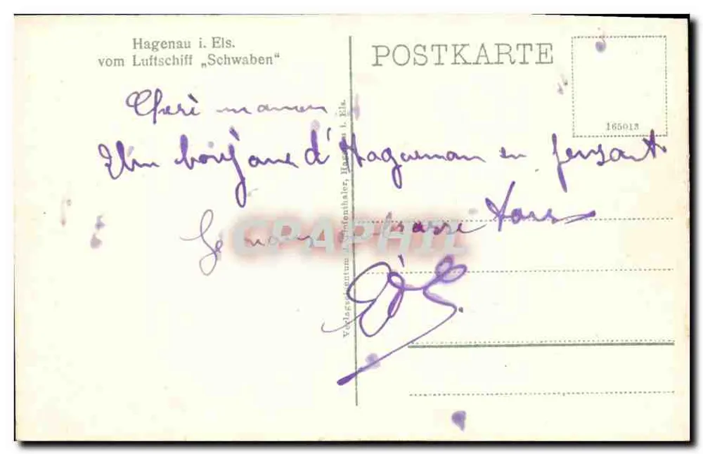 Hagenau i. Els. — Luftbild vom Luftschiff « Schwaben » — Verlag Verlagszentrum Hagenau i. Els. - Rückseite