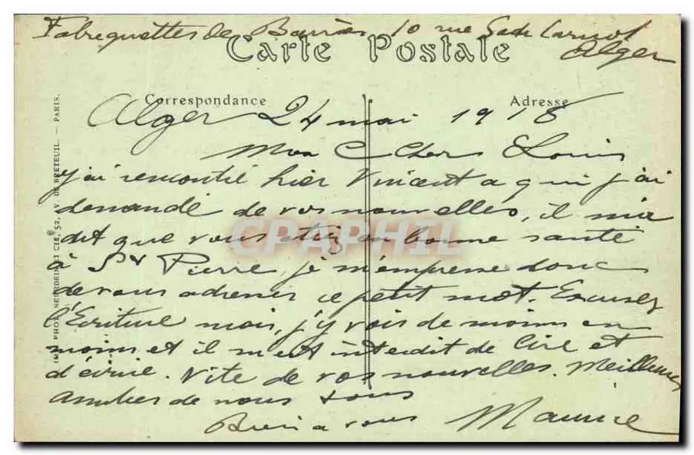 Alger — Die neue Post und die Generaldirektion der P.T.T. — Spezialkollektion P.T.T. n°399 - Rückseite