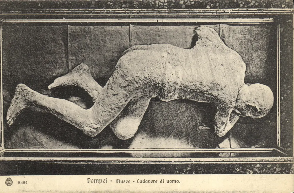 Pompeia - Museu - Cadáver de homem — editor Brunner & C., Como Zürich, n° 8384 - Frente