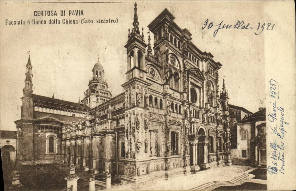 Certosa di Pavia — Facciata e lato della Chiesa (lato sinistro) — 00206 - Recto
