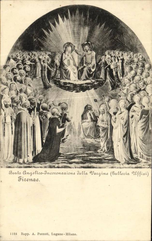 Krönung der Jungfrau — Fresko von Beato Angelico — Galleria degli Uffizi, Florenz — Verlag Rapp. A. Pozzoti, Lugano-Milano, n° 1184 - Vorderseite