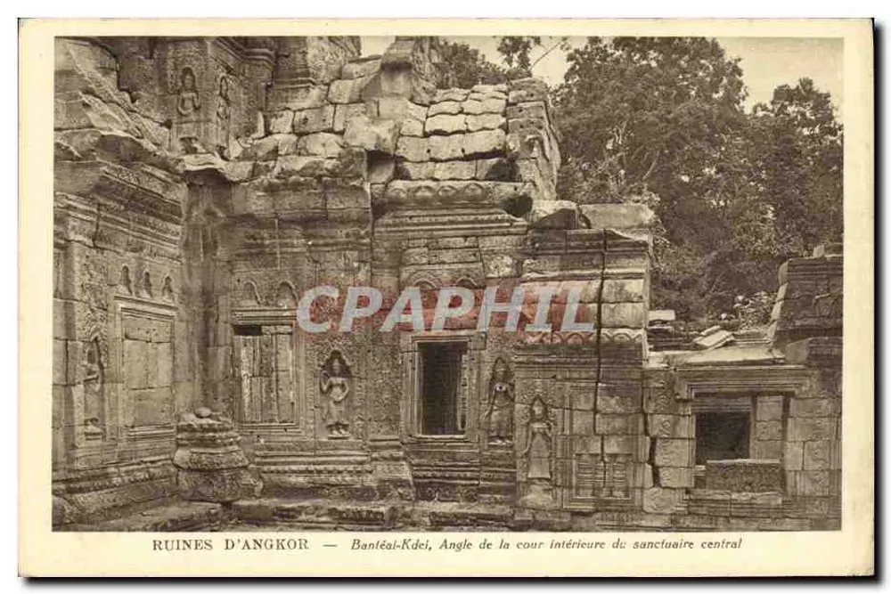 Ruinen von Angkor — Banteay Kdei, Ecke des inneren Hofes des zentralen Heiligtums - Vorderseite