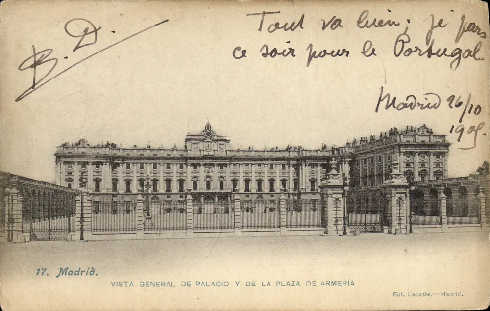 Madrid — Allgemeiner Blick auf das Palacio und die Plaza de Armería — Fot. Lacoste, Madrid, n°17 - Vorderseite