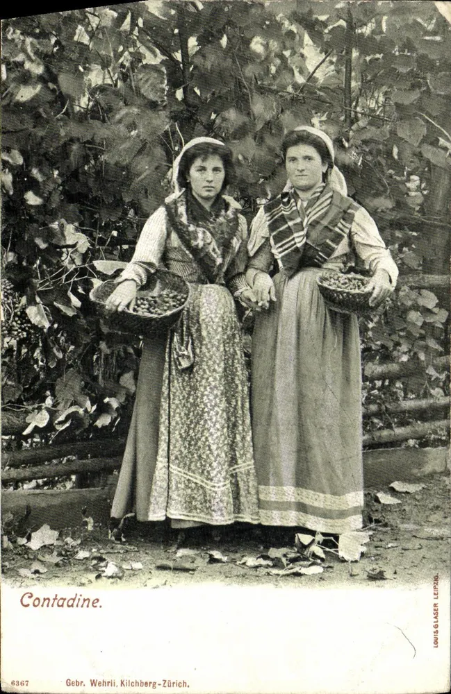 Deux femmes en costume traditionnel — Contadine, Kilchberg-Zurich — éditeur Louis Glaser, n° 8367 - Frente