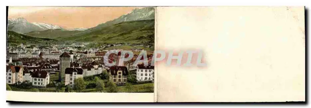 Panorama von Luzern — vue panoramique de la ville et du lac avec montagnes enneigées — éditeur non visible - Rückseite