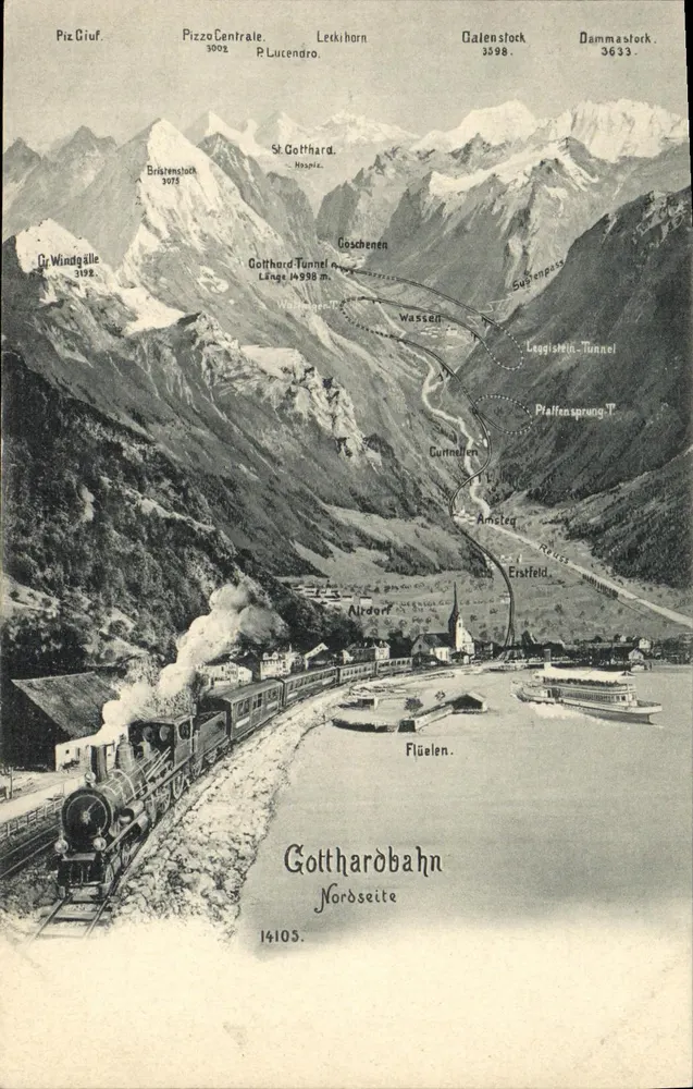 Vista da Gotthardbahn — Lado norte — editor Gehr. Wehrli, Kilchberg Zürich - Frente