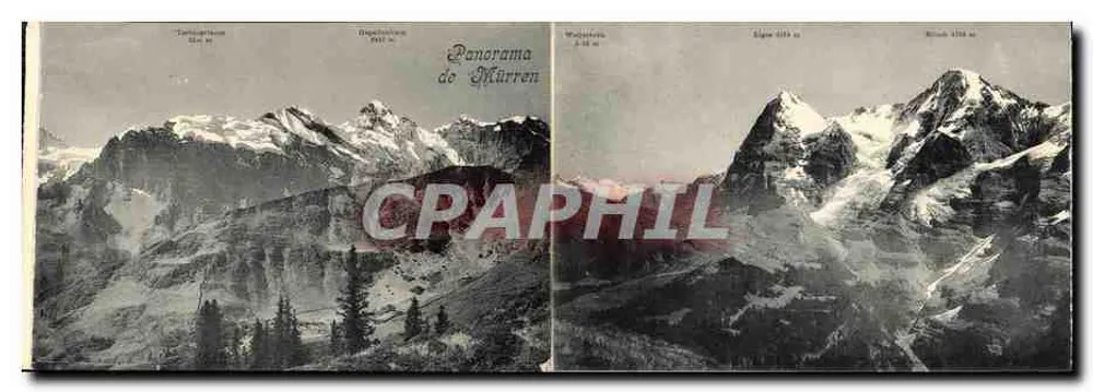 Panorama des Alpes suisses — sommets Jungfrau, Gletscherhorn, Mittagshorn, Grevenhorn, Breithorn — éditeur non visible - Verso