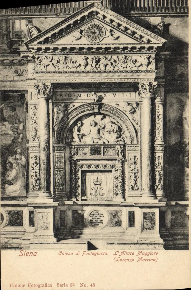 Siena — Chiesa di Fontegiusta. Der Altare Maggiore (Lorenzo Marrina) — Unione Fotografica Serie 3ª No. 48 - Vorderseite