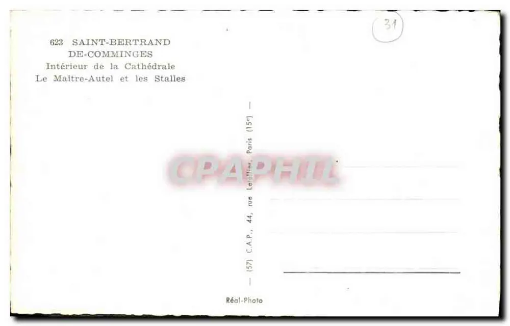 Saint-Bertrand-de-Comminges — Innenansicht der Kathedrale, Der Hauptaltar und die Bänke — Réal-Photo - Rückseite