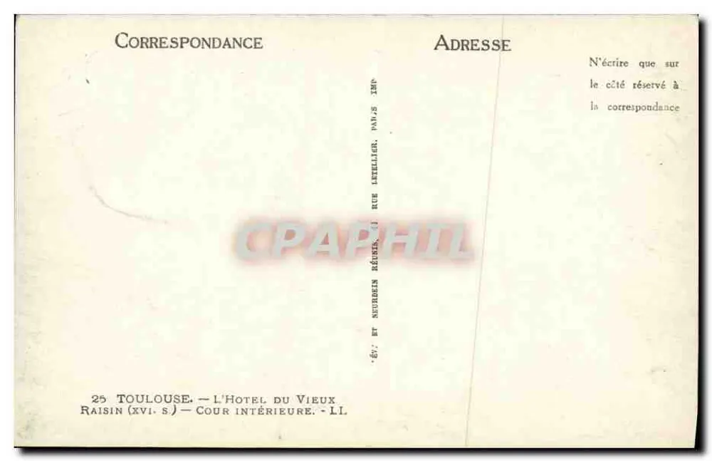 Toulouse — Das Hotel du Vieux Raisin — Innenhof — unbekannter Verlag - Rückseite