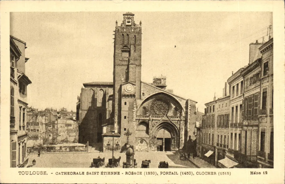 Toulouse - Kathedrale Saint-Étienne - Rosette (1330), Portal (1450), Turm (1515) — Hélio 12 - Vorderseite