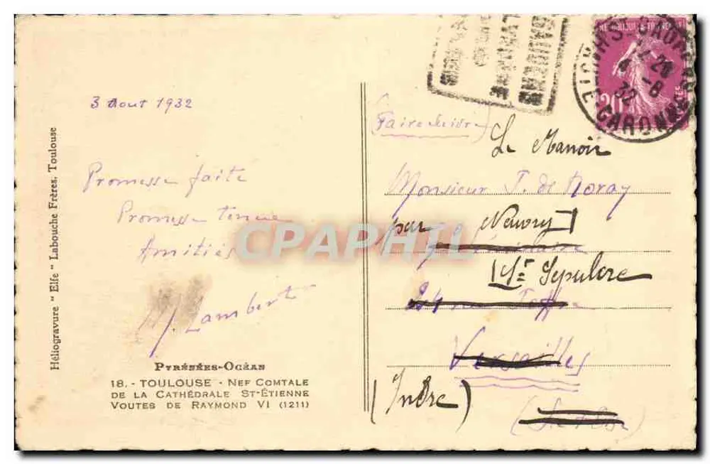 Toulouse - A Catedral — Héliogravure 'Elfe' n°13 - Verso