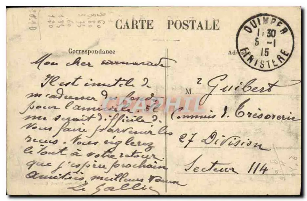 La Vallée-Tré-Auray — De Brug van Brech — Collectie Villard, Quimper - Achterkant