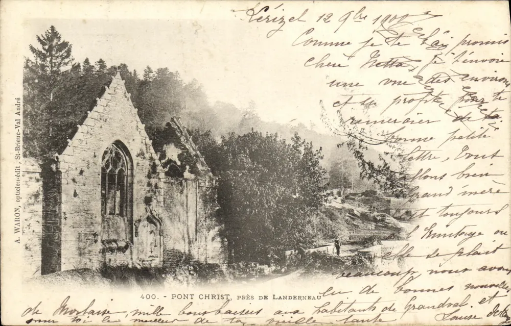 Ponte Christ, perto de Landerneau — ruínas de uma capela — A. WARON, óptico-editor, St-Brieuc-Val André - Frente