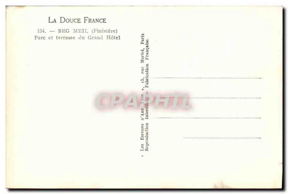 Beg Meil (Finistère) — Park und Terrasse des Grand Hôtels — Les Éditions d'Art 'Vivon' - Rückseite