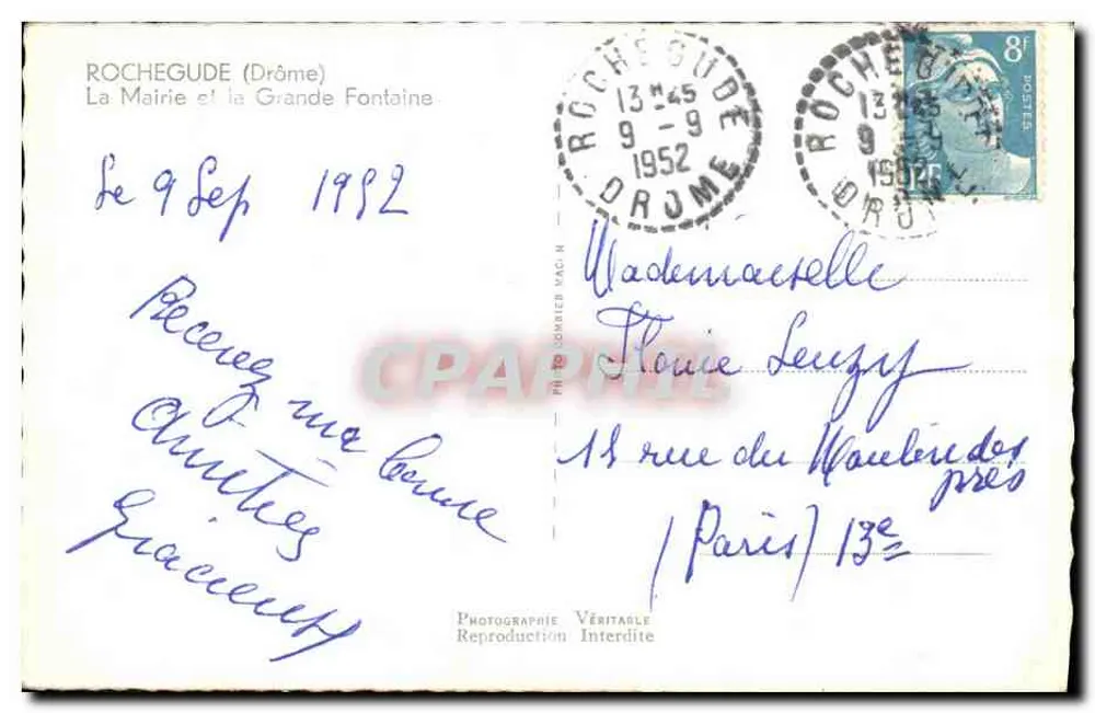 Rochegude — La Mairie et la Grande Fontaine — Photographe Combier MAC-H - Verso
