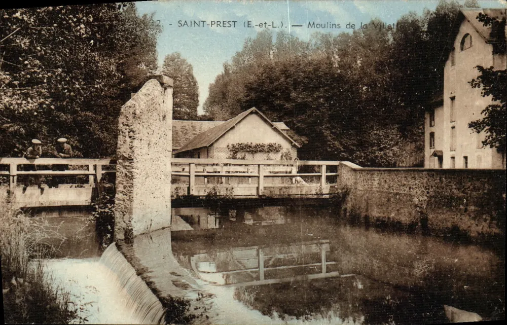 Saint-Prest (E.-et-L.) — Molen van Villette — Uitzicht op de molens met brug en waterval - Voorkant
