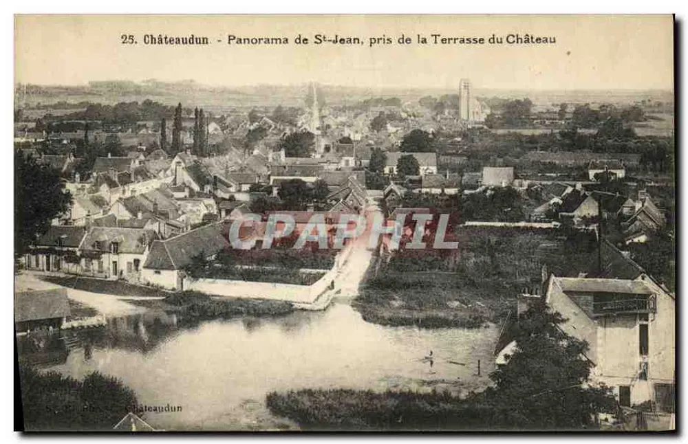Châteaudun - Panorama von St-Jean, aufgenommen von der Schloss-Terrasse - Vorderseite