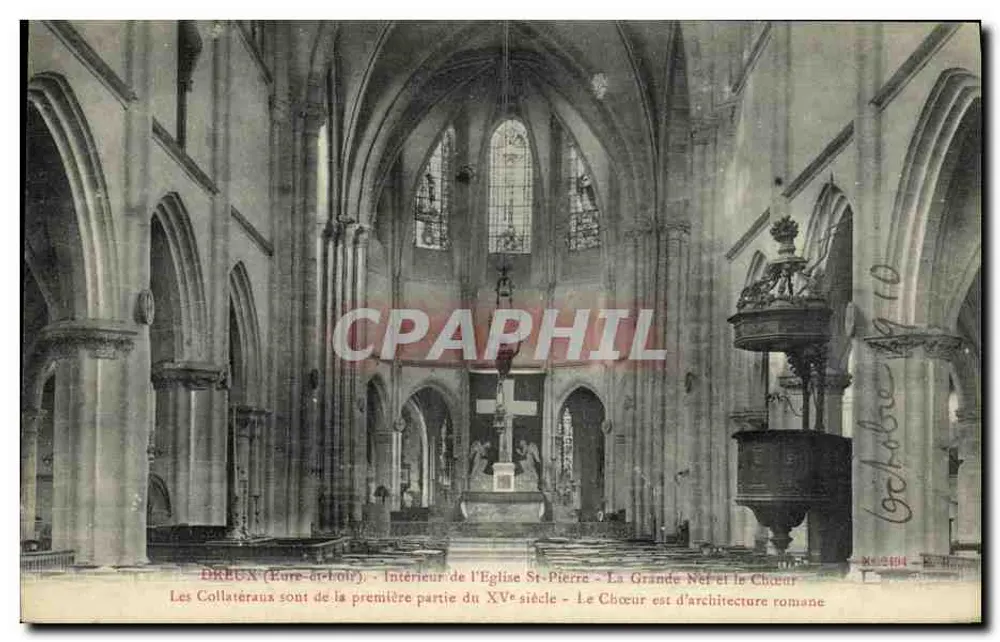 Dreux (Eure-et-Loir) - Innenansicht der Kirche St-Pierre - Die Große Kirchenschiff und der Chor - Vorderseite