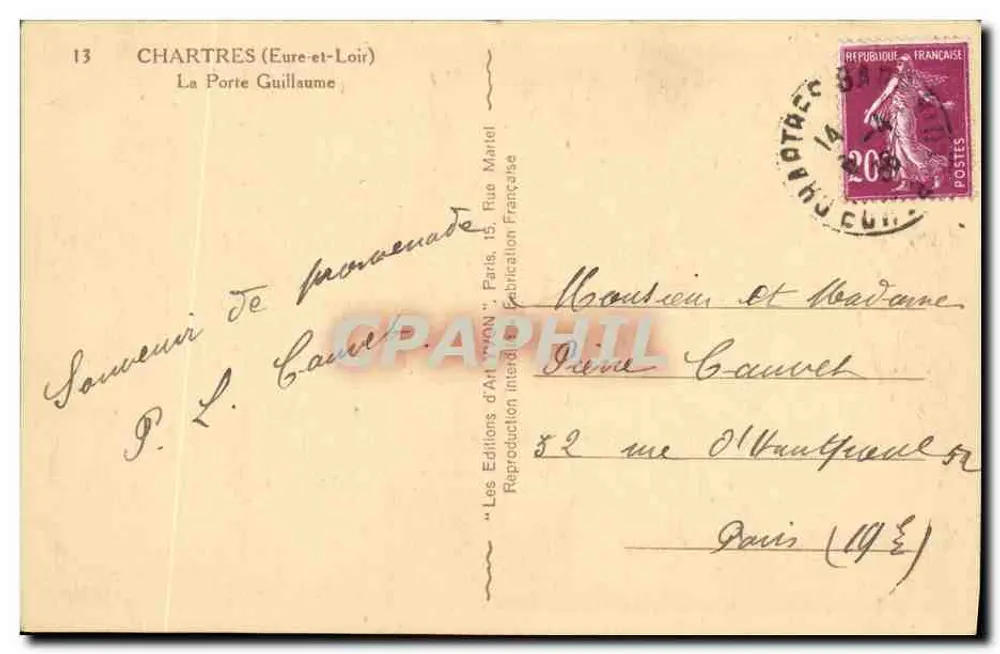 Chartres (Eure-et-Loir) — La Porte Guillaume — Editeurs d'Art Yvon, Parijs - Achterkant