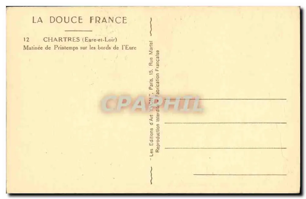 Chartres — Manhã de Primavera às Margens do Rio Eure — Les Éditions d'Art Yvon - Verso