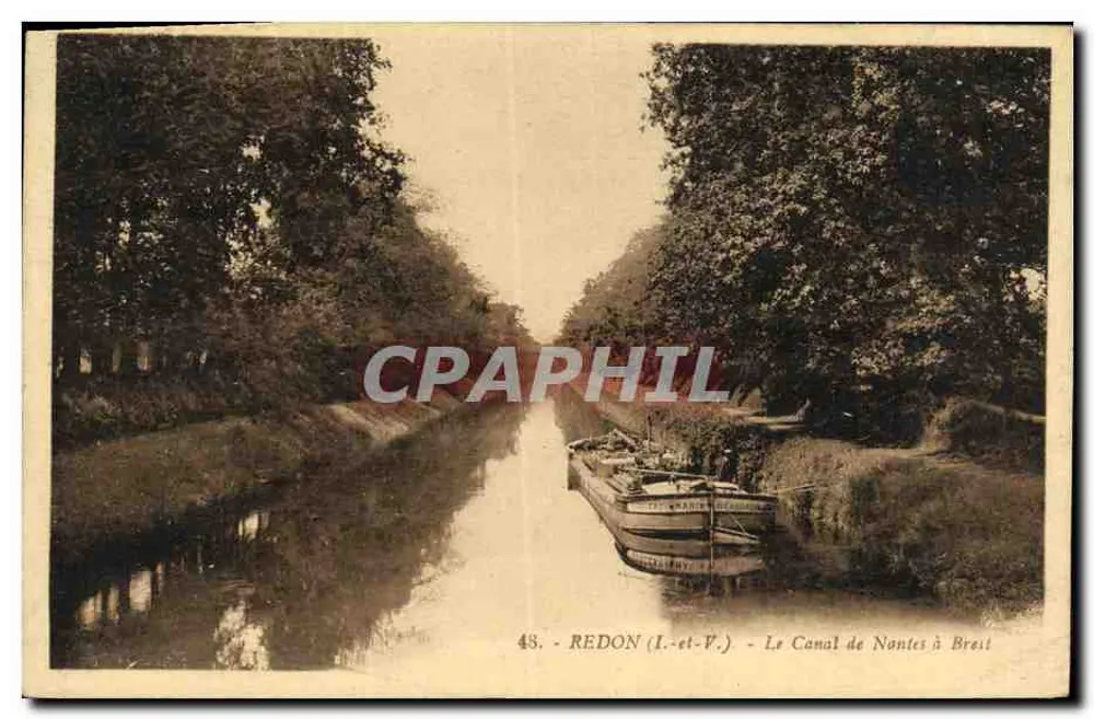 Redon (Ille-et-Vilaine) — Der Kanal von Nantes nach Brest mit angedocktem Boot — Verlag G. Arnaud, n° 48 - Vorderseite