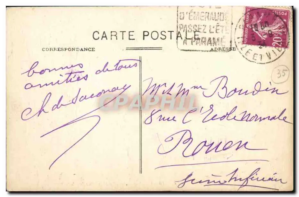 Rothéneuf - Le Havre - Links, die Brücke über die Felsen — A. Lamire, Verlag, Rennes - Rückseite
